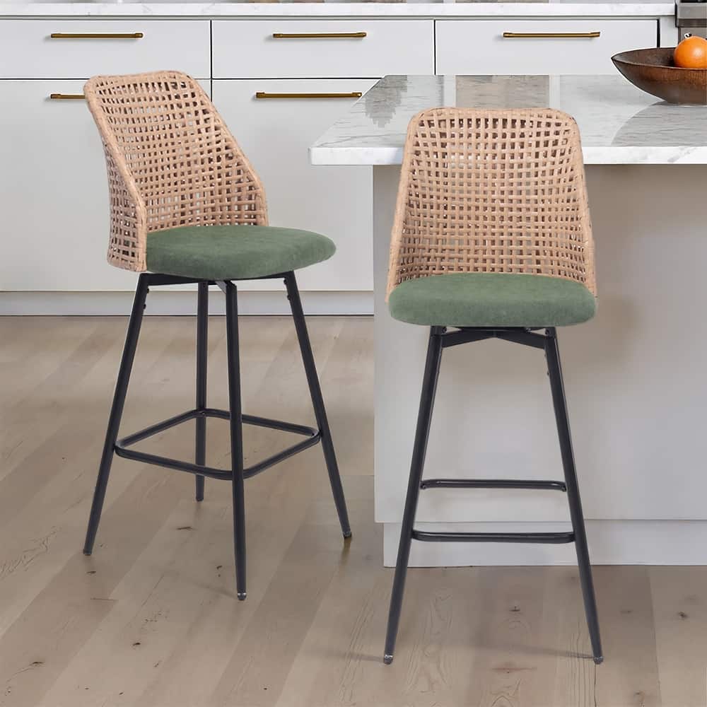 2 Set Wicker 28.6" Upholstered Counter Bar Stool With Back