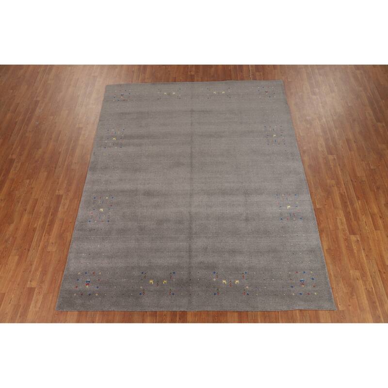 Tribal Gray Gabbeh Indian Area Rug Hand-Knotted Wool Carpet - 7'8" x 9'10"
