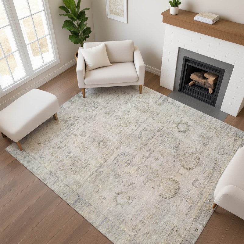 Premium Washable Super Soft Vintage Traditional Mayfield Rug - Linen - 3' x 5'