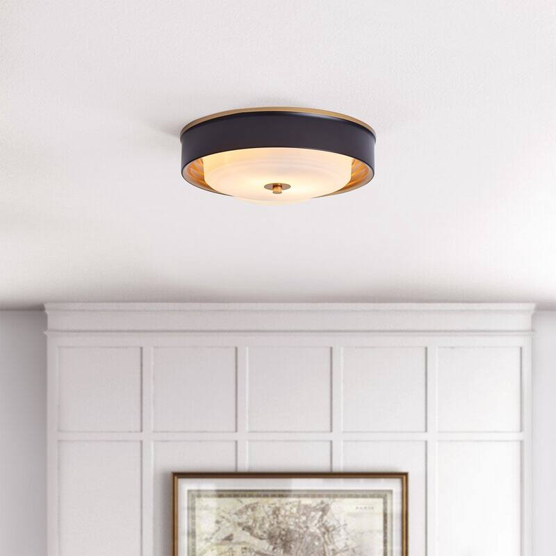 Vintage Black 2-Light Drum Shape Flush Mount Ceiling Lamp