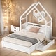 preview thumbnail 9 of 14, Kids Bed Queen Size House Platform Bed with Guardrail and 2 Drawers White