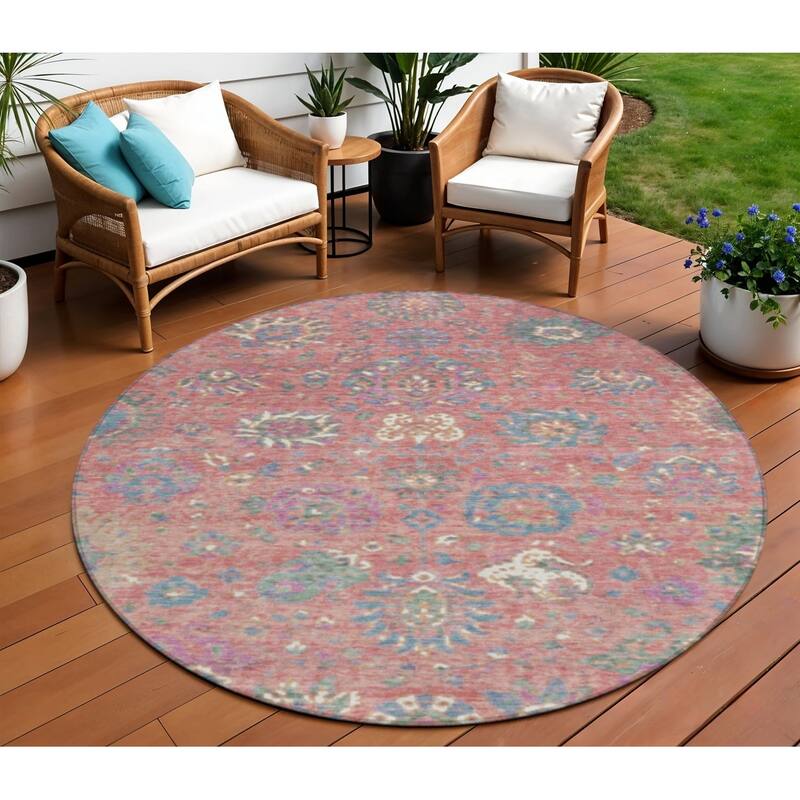 HomeRoots Floral Traditional Rectangle Outdoor Rug - 8' Round