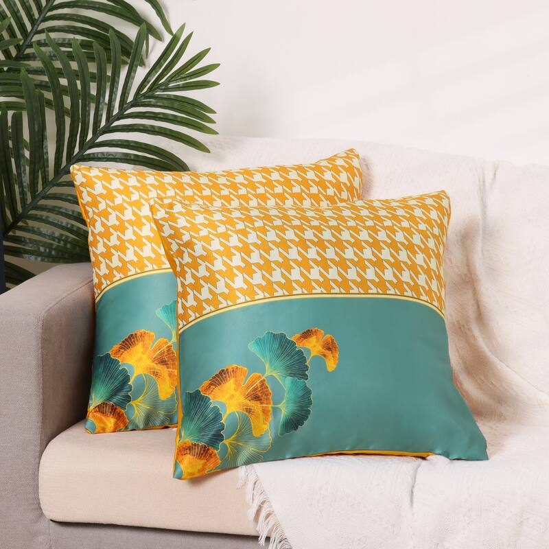 2 Pcs Patterned Flower Decorative Pillow Covers Satin Pillow Protector for Home