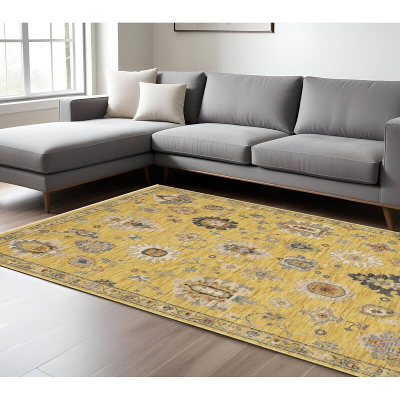 HomeRootsOriental Traditional Rectangle Area Rug - 116.54' X '78.74' X '0.32 - Black/Yellow/Ivory