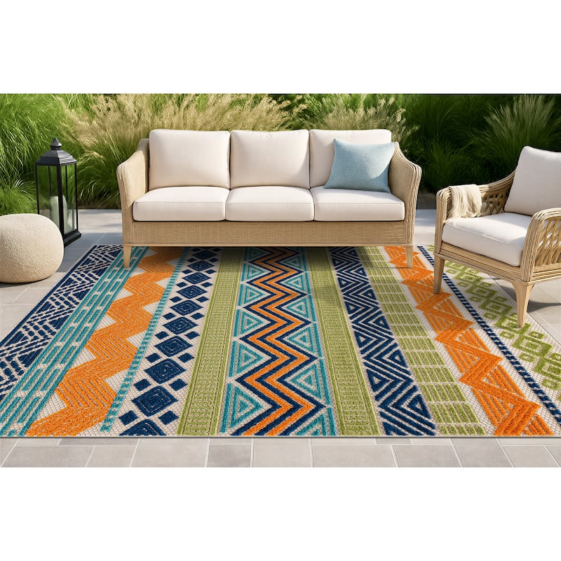 Evora Palm Frond Indoor/Outdoor Area Rug - 4' X 6' - Blue