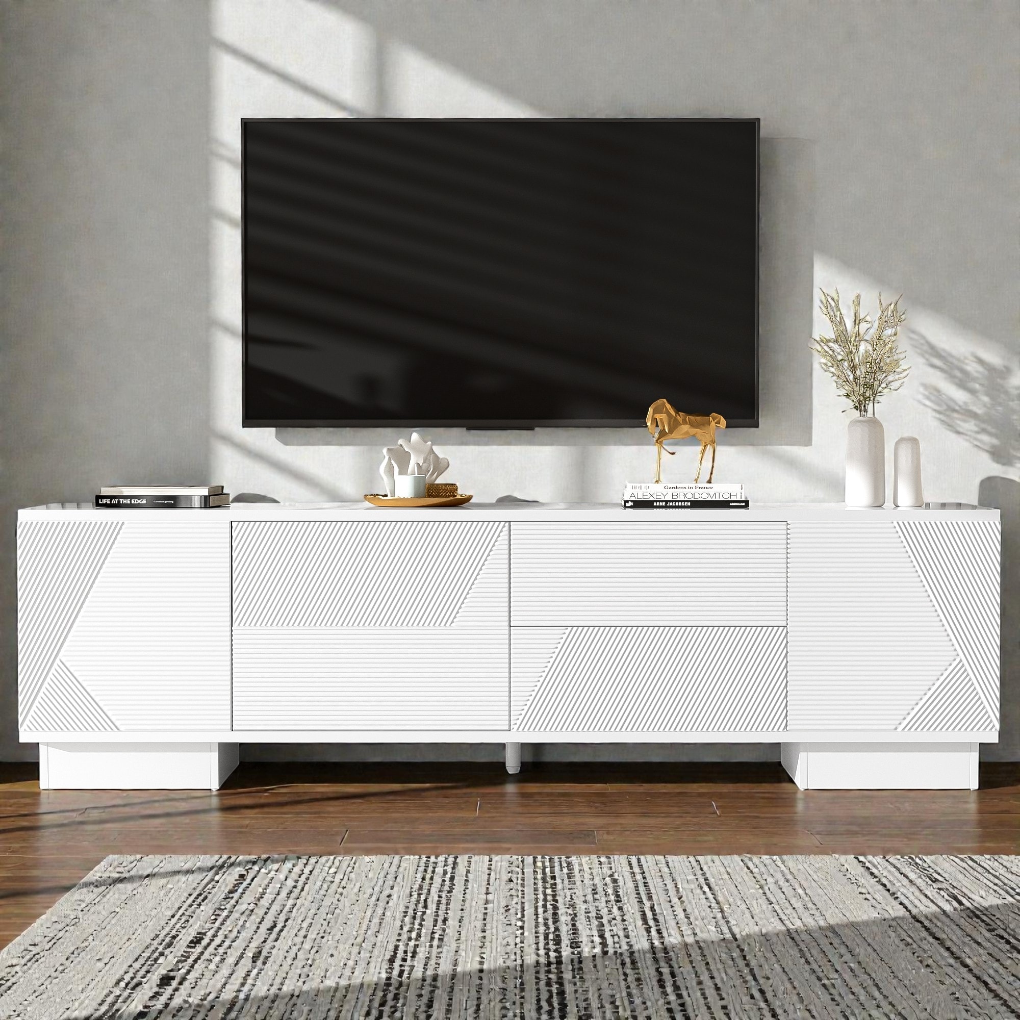 70.8-Inch TV Stand with Storage, Media Console with 2 Cabinets, 4 Drawers and Cable Management, Storage Cabinets