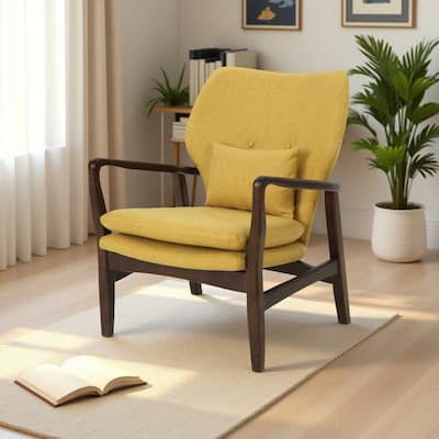 Fabric Mid-Century Club Chair with Wood Frame and Tufted Back