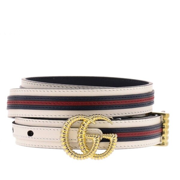 Shop Gucci Marmont GG Logo Thin White Red Web Stripe Leather Belt Size 100 40 550115 - L ...