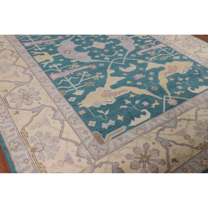 Teal Oushak Indian Area Rug Hand-Knotted Wool Carpet - 9'1" x 12'0"