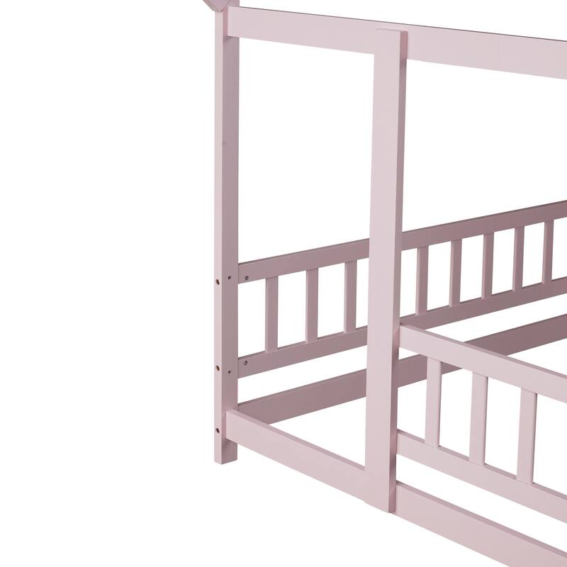 House Floor Bed with Roof Frame and Safety Guardrails,Perfect for Kids to Create a Magical and Secure Sleeping Realm