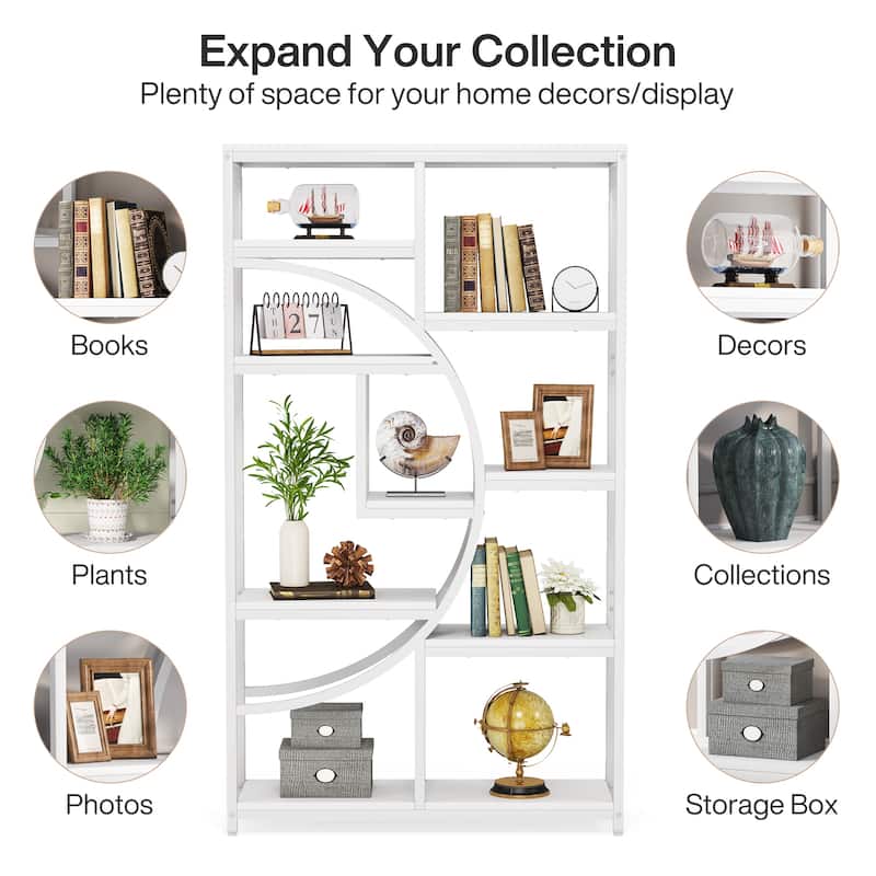 Bookshelf Industrial 5 Tier Etagere Bookcase, Freestanding Tall Bookshelves - 1 Pack