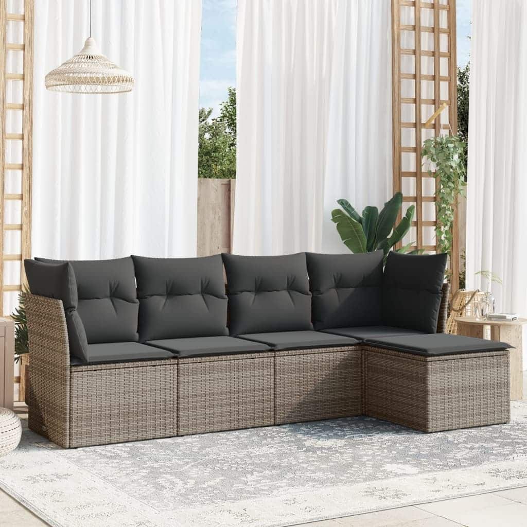 vidaXL Garden Sofa Set Grey PE Rattan, Powder-Coated Steel Large - 21.7 x 21.7 x 14.6