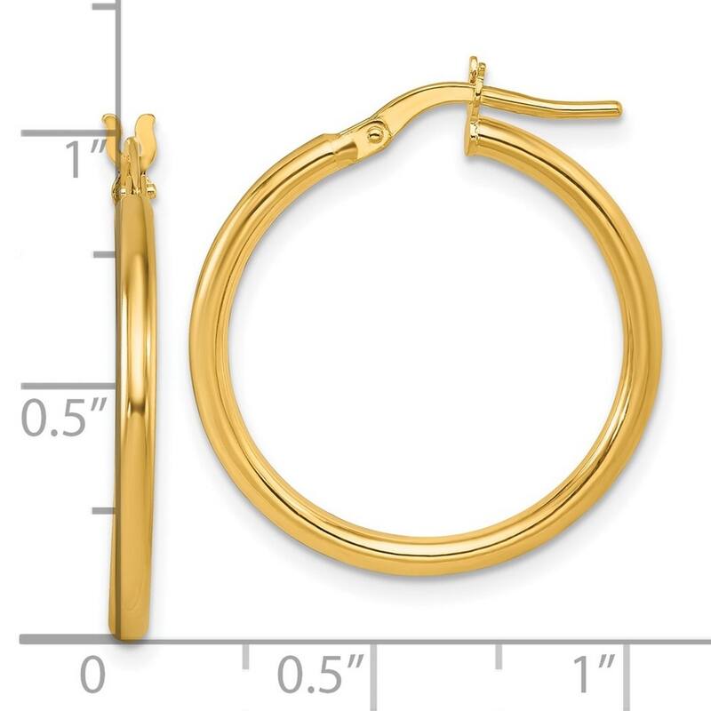 Curata 14k Yellow Gold Polished 24.6x1.9mm Classic Hoop Earrings