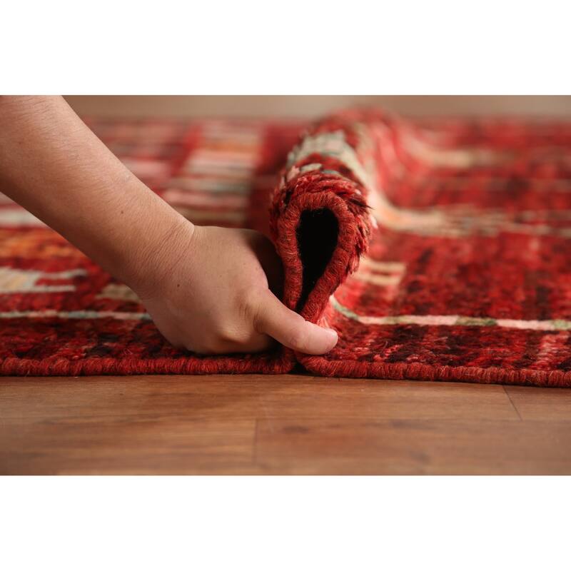 Red Geometric Moroccan Oriental Area Rug Hand-Knotted Wool Carpet - 5'8" x 7'8"
