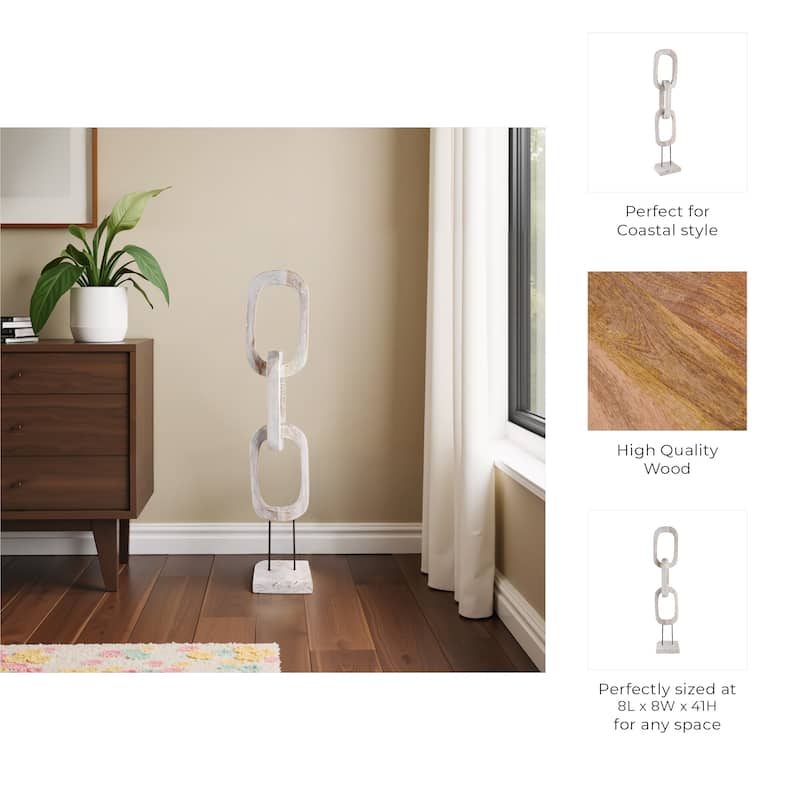 Wook and Iron Coastal Chain-Link Sculpture On Stand - 41" White - 8" x 8" x 41"