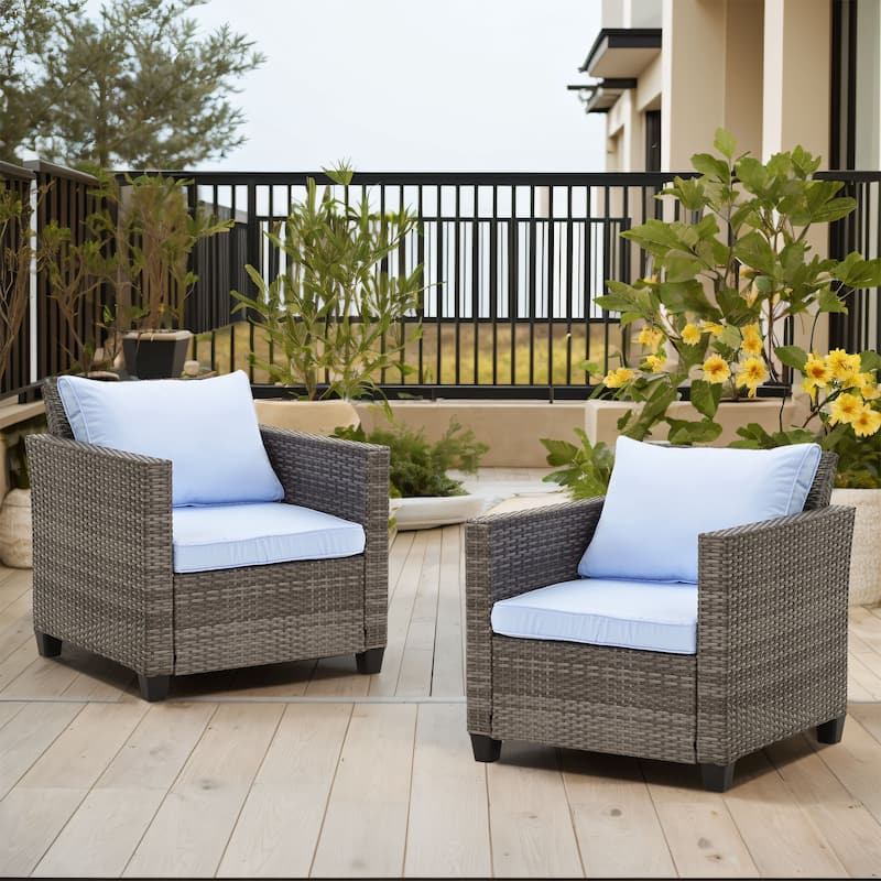 Zenova Rattan 2-piece Outdoor Furniture Set Rattan Sofa Sectional Set - Light Blue