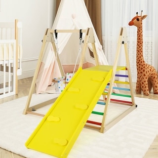 4-in-1 Toddler Climbing Toy Wooden Playsetw/Baby Swing