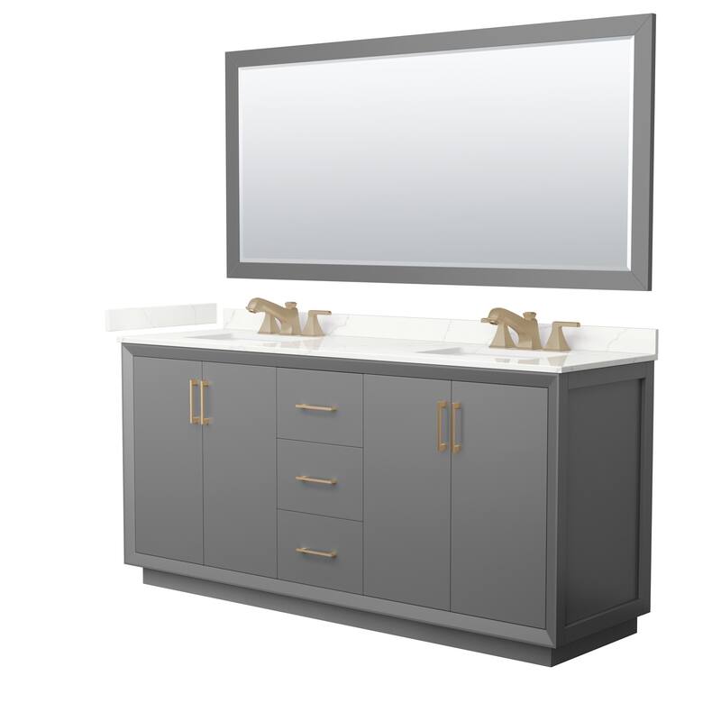 Wyndham Collection WCF414172D-QTZ-US3M70 Strada 72" Free Standing - Dark Gray / Giotto Quartz Top / Satin Bronze