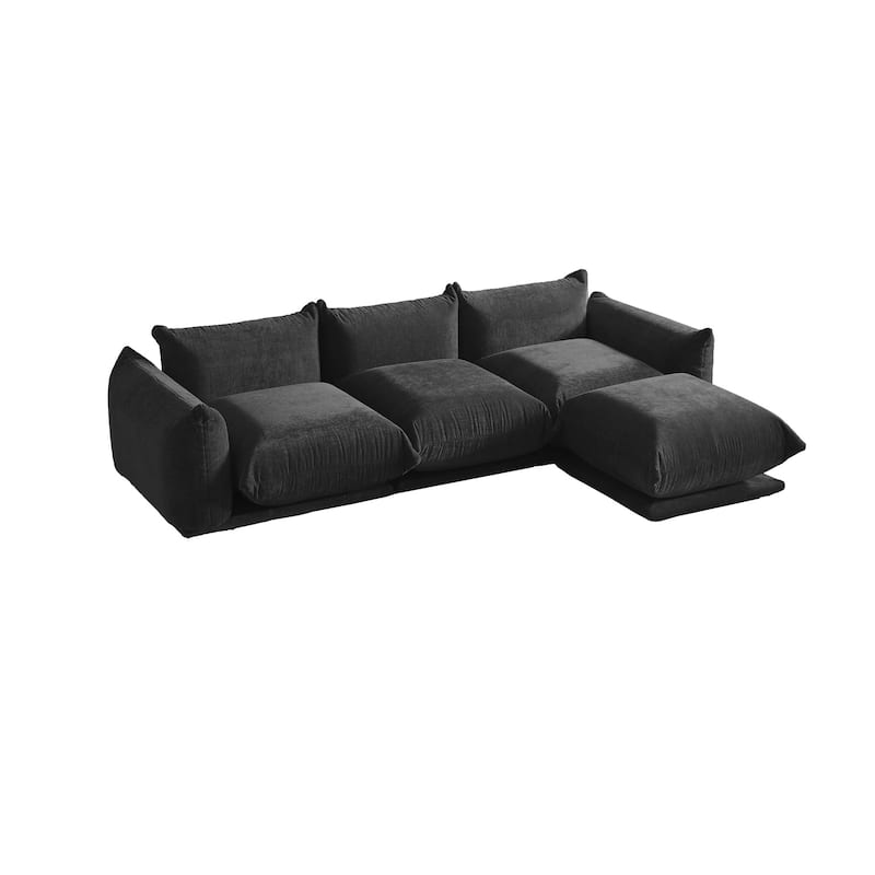 104" L-shape Chenille Modular Sofa Modern Sectional Semi-firm Sofa Couch with Ottoman
