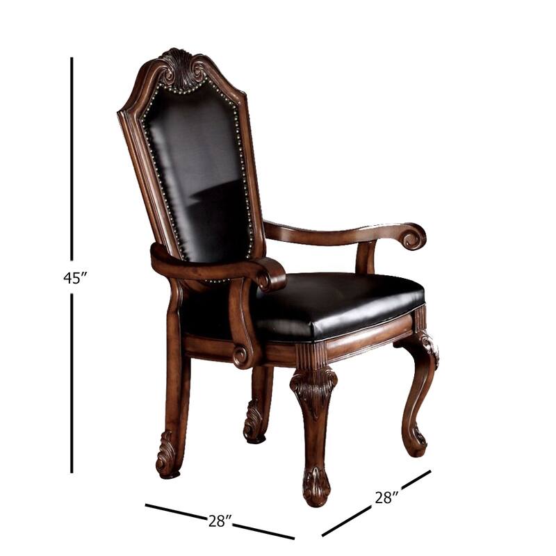 Chateau De Ville Arm Chair (Set-2) in Black PU & Cherry
