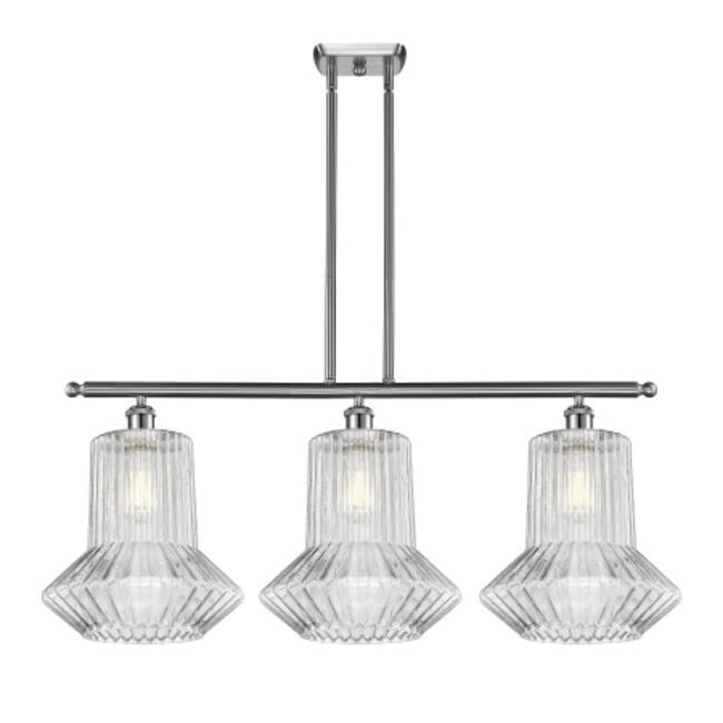 Innovations Lighting Springwater 3 Light 36" Wide Linear Chandelier - Brushed Satin Nickel / Clear Spiral Fluted