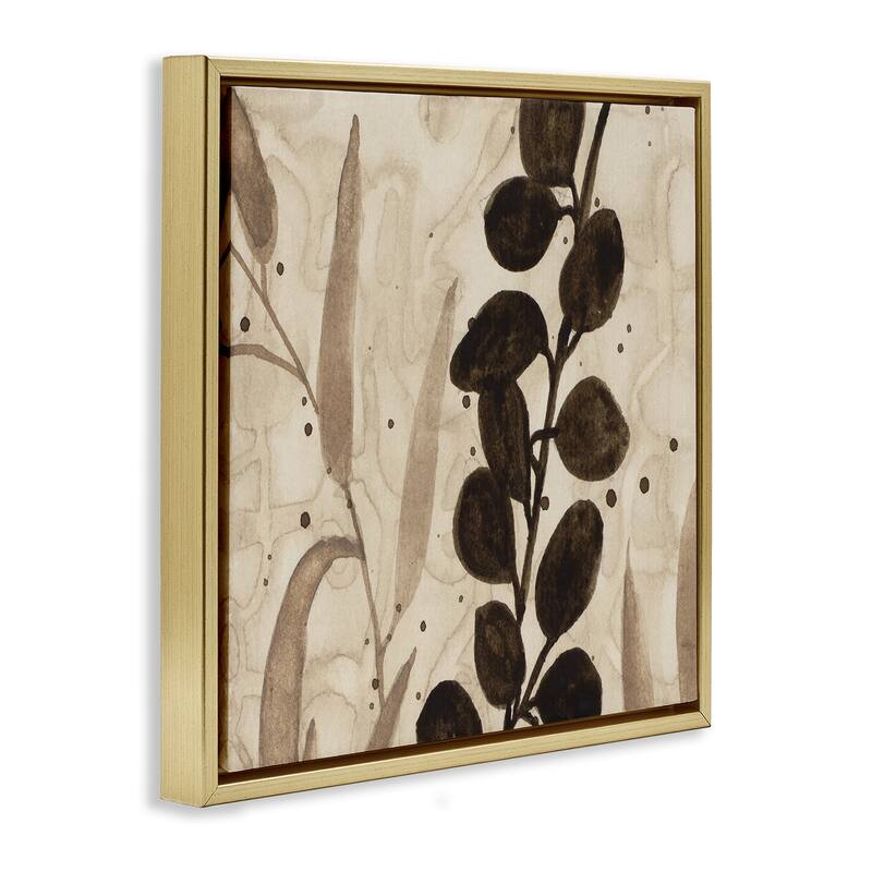 Stupell Asymmetrical Natural Leaves Framed Floater Canvas Wall Art Design By Krinlox