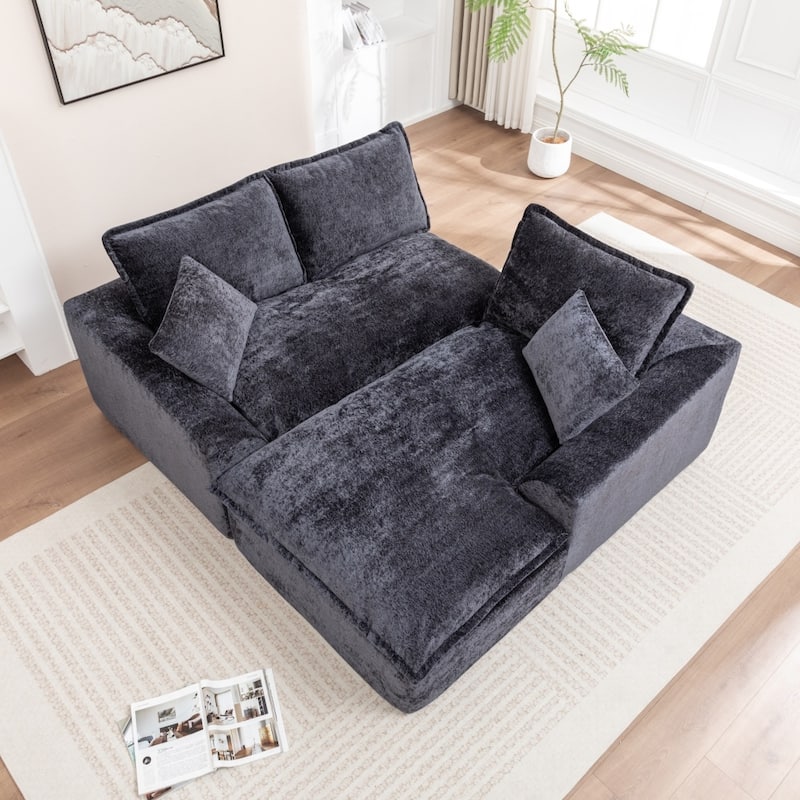 103.15" Modern Chenille Boneless Sectional Sofa with Chaise