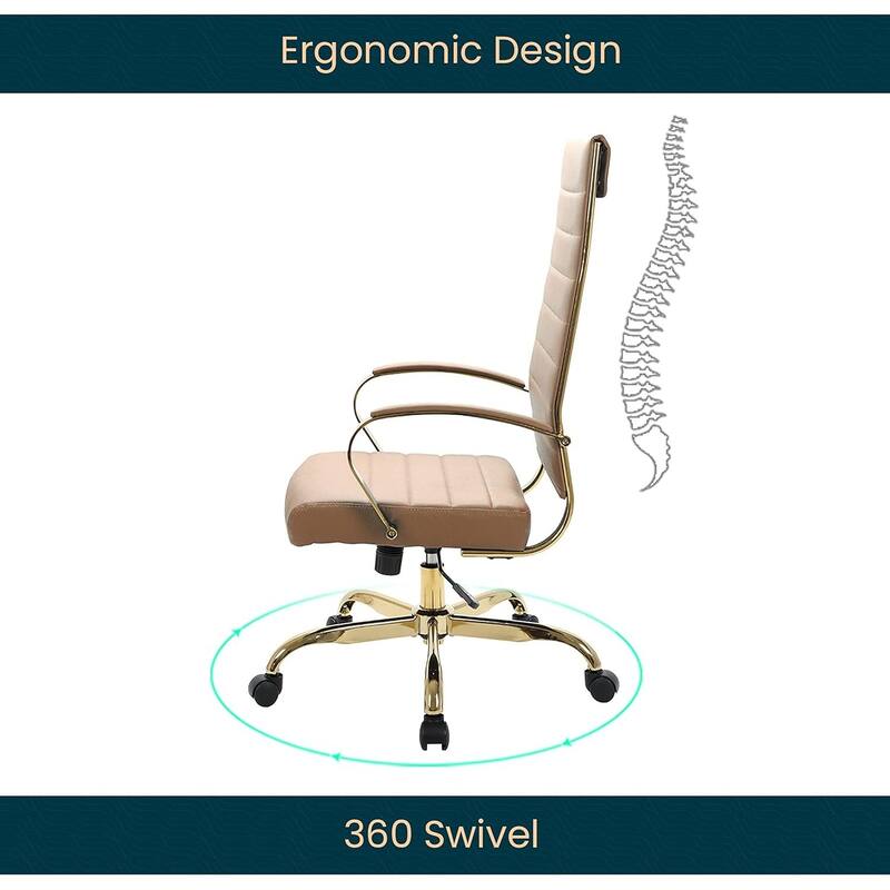 Leather Office Chair High Back Gold Frame Adjustable Ergonomic Desk Chair