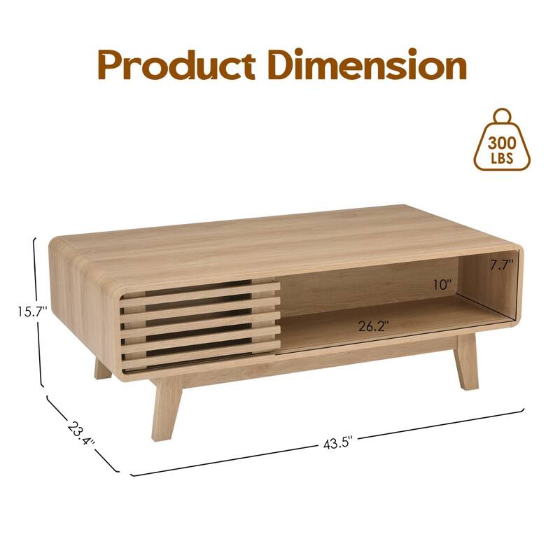 43.3" Mid-Century Farmhouse Wood Coffee Table with Storage