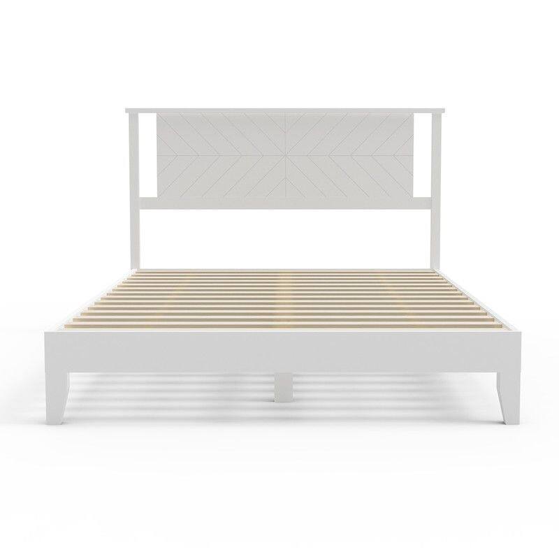 Twin Size Deluxe Bed Frame with Headboard with Solid Wood, No Box Spring Needed, Easy Assembly, White