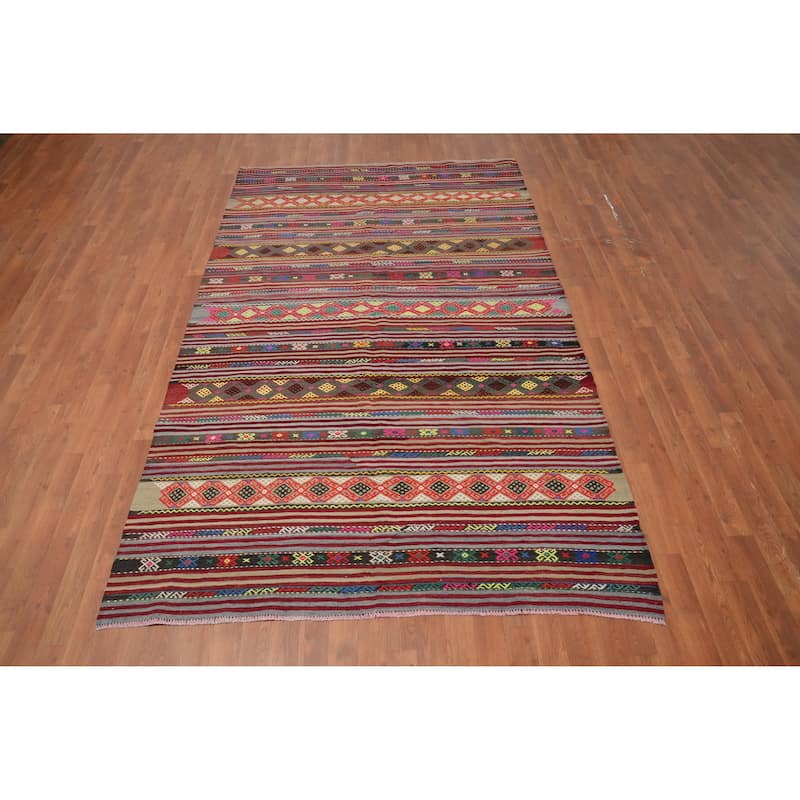 Hand Woven Oriental 100% Wool Carpet Southwestern Tribal Multi-Colored Kilim Area Rug - 8' 11'' X 5' 6''