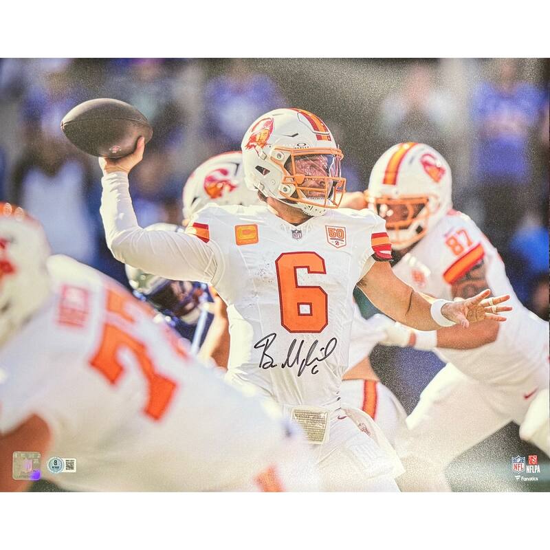 Baker Mayfield Autographed Tampa Bay Buccaneers Signed Football 16x20 Photo Beckett COA - 8' x 11'