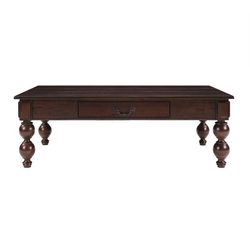 Rectangular 47" Wooden Coffee Table with Storage Drawer, Vintage Cocktail Table with Solid Wood Legs for Living Room Elegance