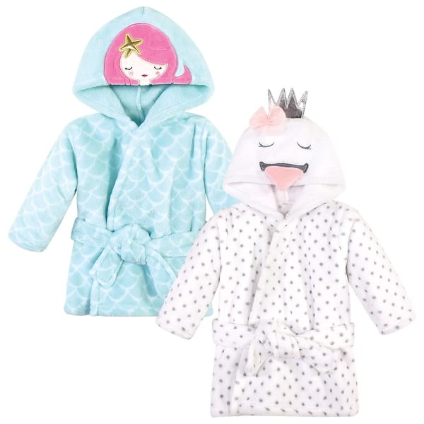 slide 1 of 1, Hudson Baby Infant Girl 2Pc Plush Animal Face Bathrobe, Mermaid Swan, 0-9 Months - Mermaid Swan - 0-9 Months 0-9 Months - Mermaid Swan