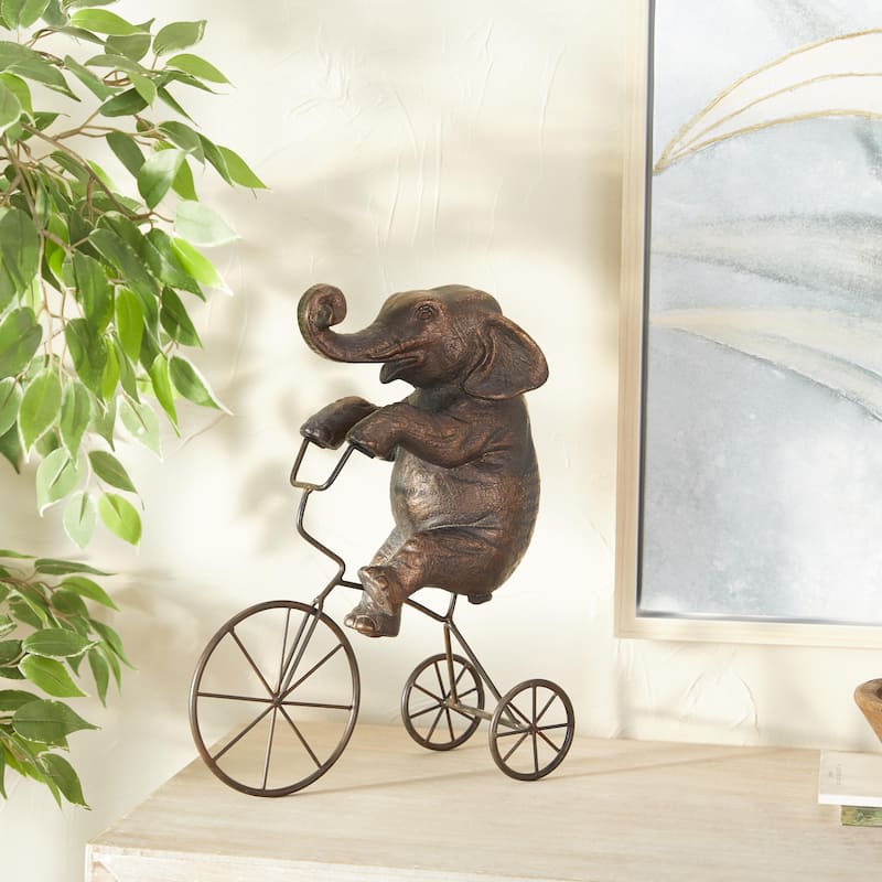Polystone Elephant Decorative Sculpture with Bicycle - Bronze - Roche River Decor