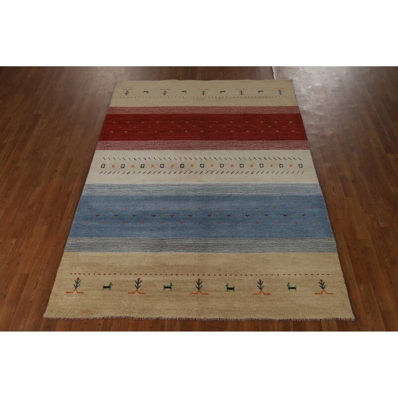 Hand Knotted Oriental 100% Wool Carpet Tribal Animal Pictorial Multi-Colored Gabbeh Area Rug - 7' 8'' X 5' 6''