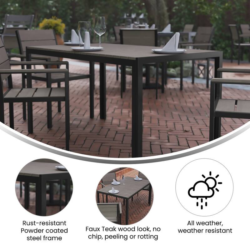 Commercial 55 x 31 Faux Teak Outdoor Patio Table