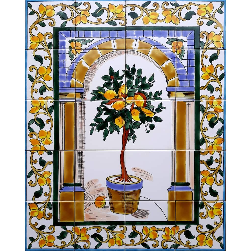 24in x 30in Unique Mosaic Tile Ceramic Wall Mural 20pc Lemon Tree