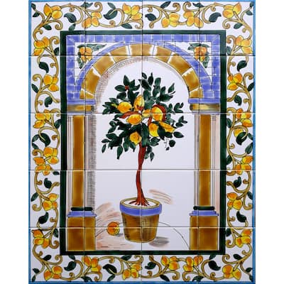 24in x 30in Unique Mosaic Tile Ceramic Wall Mural 20pc Lemon Tree