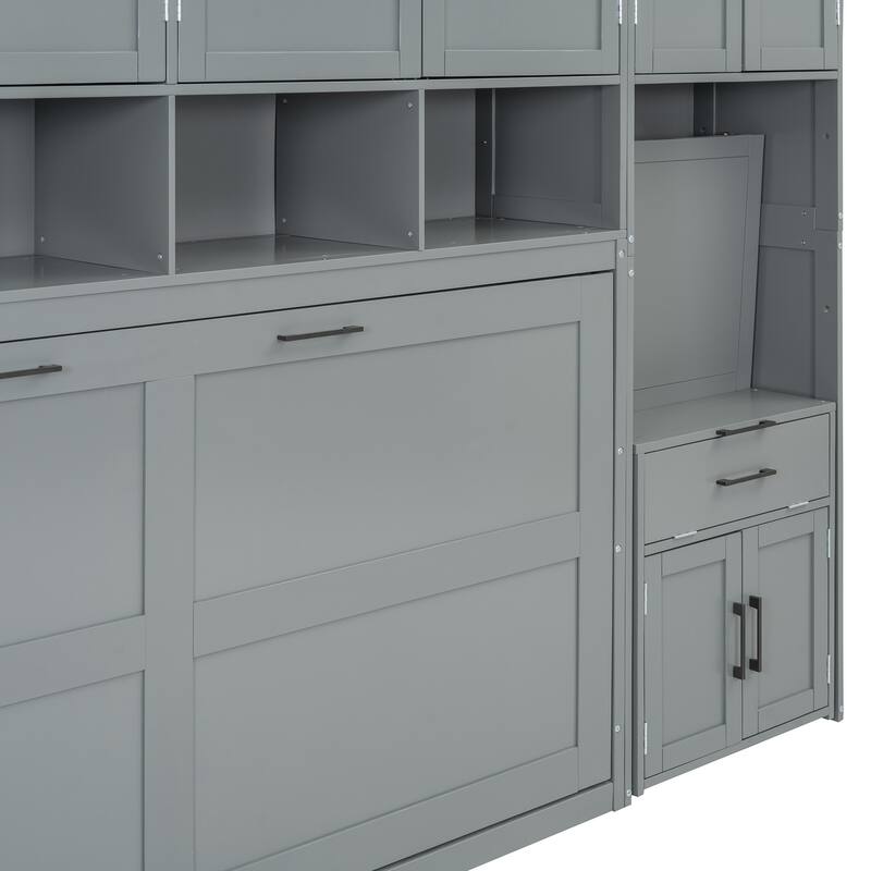 Twin Size Wall-Mounted Murphy Bed with Built-In Closet, Storage Drawers, and Desk - Multifunctional Design