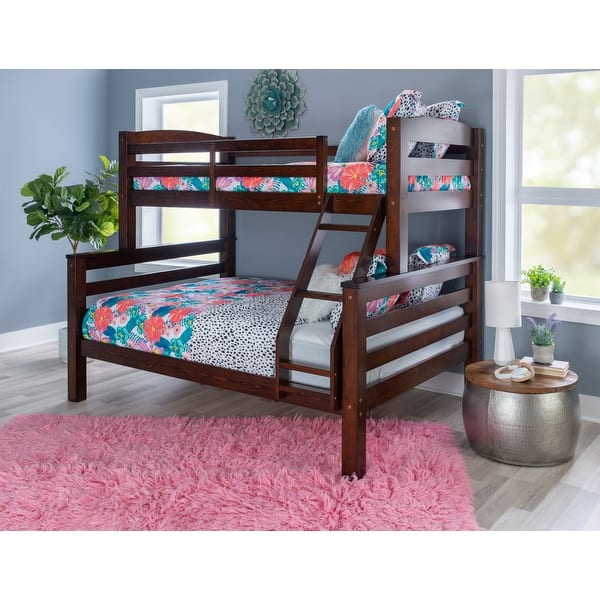 slide 2 of 12, Linon Levi Solid Wood Twin over Full Bunk Bed Espresso