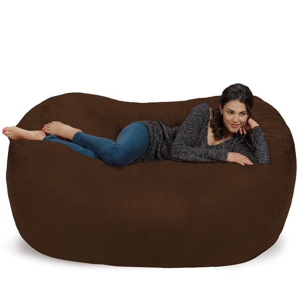 slide 2 of 2, Large Memory Foam Microsuede Bean Bag Chair Loveseat Chocolate Micro Suede