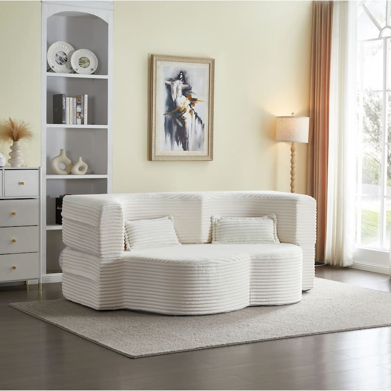 Full Size Floor Sleeper Sofa - 15" Folding Mattress, No Assembly Corduroy Sofa Bed with 2 Pillows