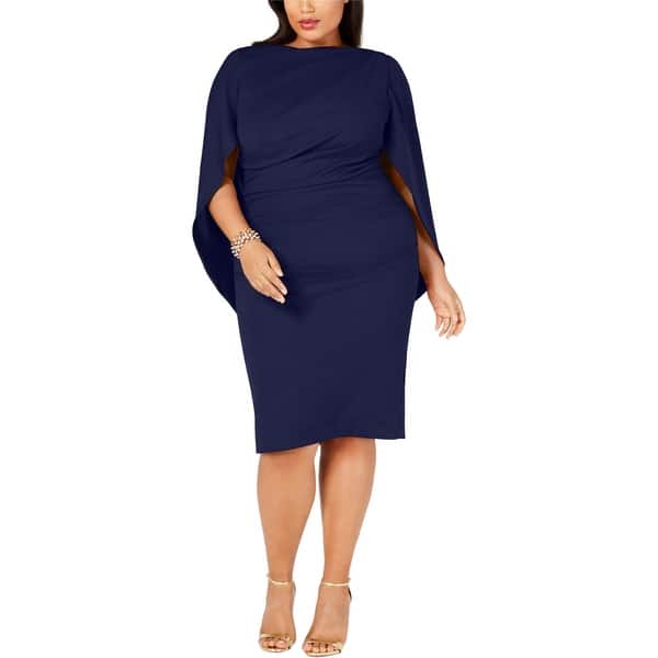 Betsy & Adam Womens Ruched Cocktail Dress, Blue, 22W - Bed Bath & Beyond