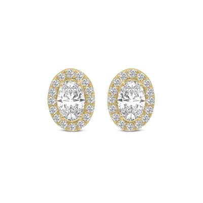 Marquee 1 Carat TW Oval Shape Lab Grown Diamond Halo Earrings in 14K Yellow Gold