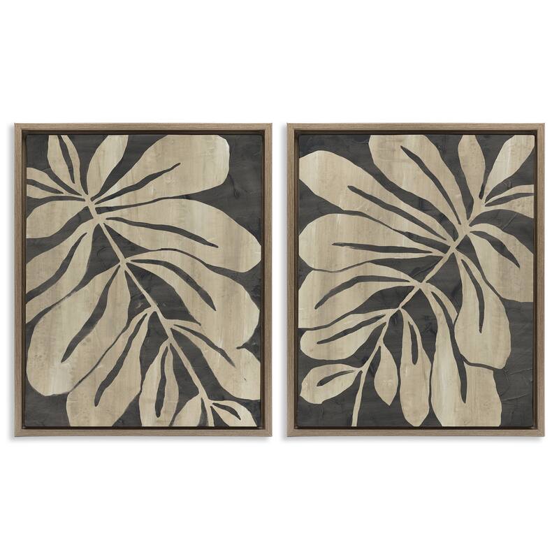 Stupell Rustic Curved Leaves Framed Floater Canvas Wall Art Design By June Erica Vess (Set of 2) - 25 x 31 - Brown