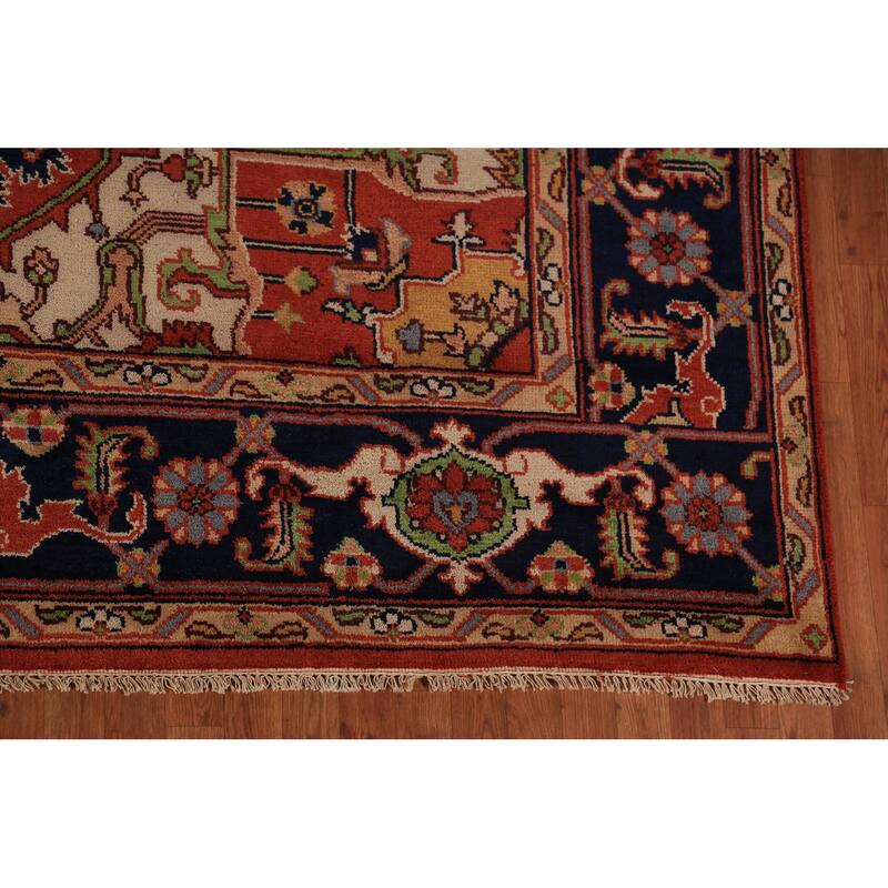 Orange Medallion Heriz Serapi Indian Area Rug Handmade Wool Carpet - 9'0"x 11'11"