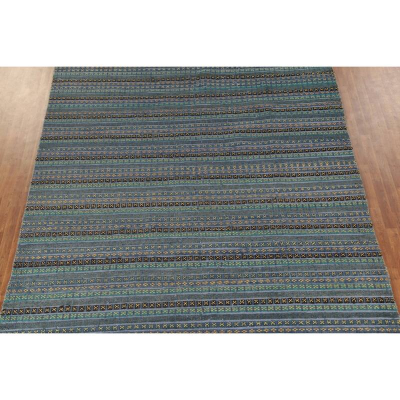 Striped Moroccan Oriental Area Rug Hand-Knotted Wool Carpet - 9'0" x 12'2"