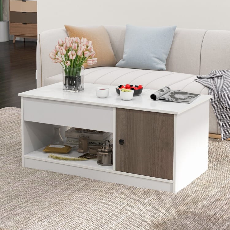 Multifunctional Coffee Table with Lift Top and Storage Shelves - 40" x 20" x 18"-23.5"(L x W x H)