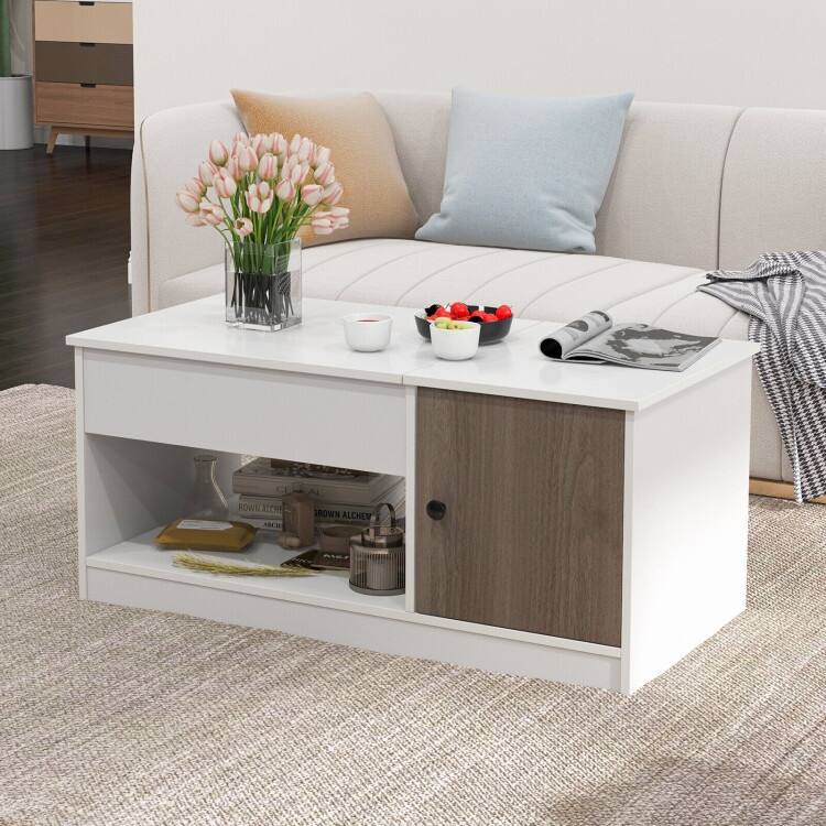 Multifunctional Coffee Table with Lift Top and Storage Shelves - 40" x 20" x 18"-23.5"(L x W x H)